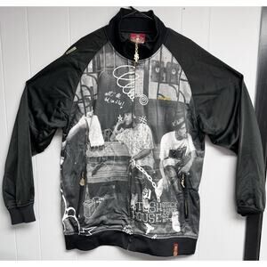 Stash House Jacket Full Zip Men 3 XL vtg 90s black gray gold accents